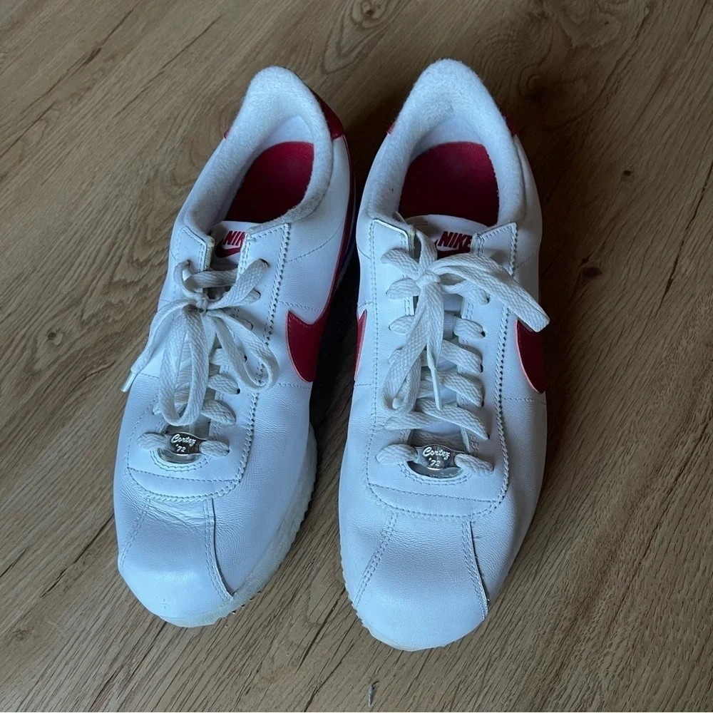 Nike Cortez Basic Leather Classic Sneaker Shoes White/Red Size 10.5